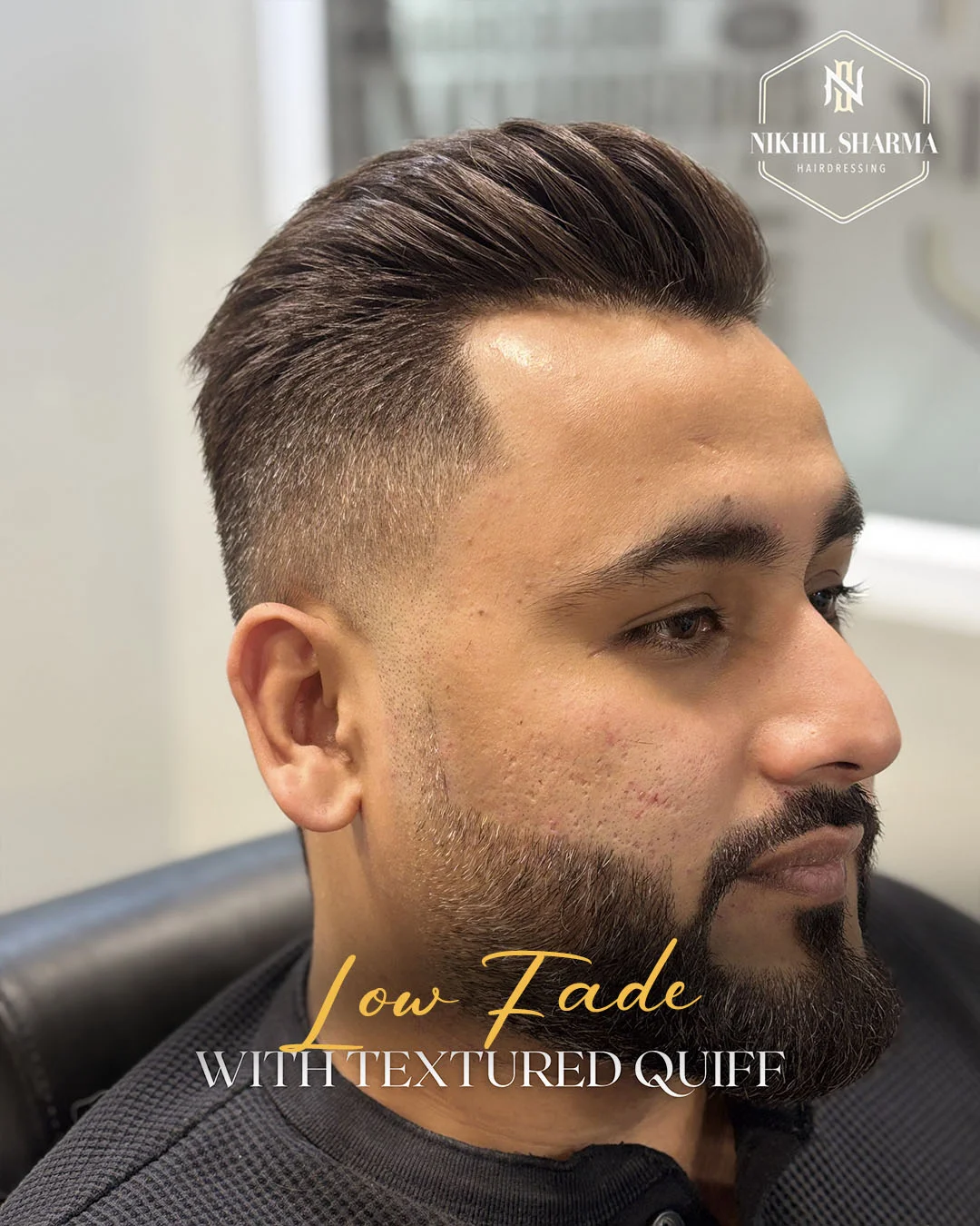 Men Low Fade with Textured Quiff_Hair Color Salon - Nikhil Sharma HairDressing_Defence Colony South Delhi_Arjun Marg Gurugram