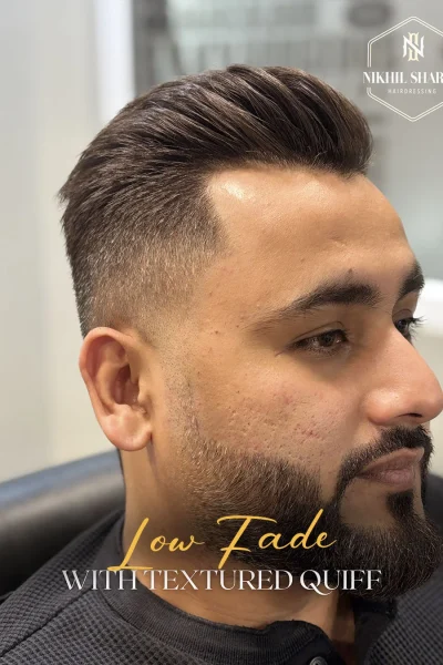 Men Low Fade with Textured Quiff_Hair Color Salon - Nikhil Sharma HairDressing_Defence Colony South Delhi_Arjun Marg Gurugram